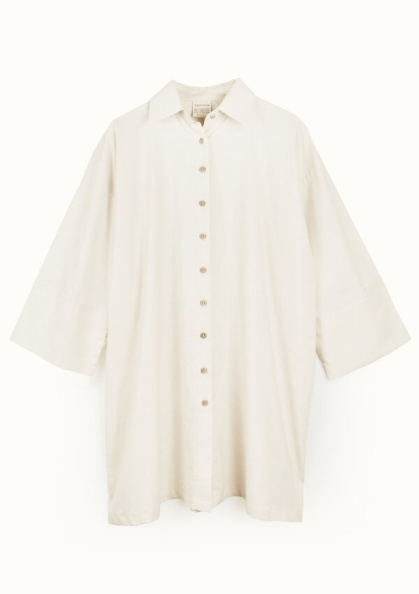 Beige cotton shirt with medium sleeves - front